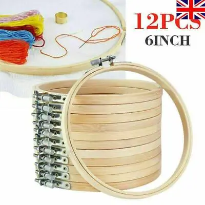 12pcs 6 Inch Wooden Embroidery Hoops Bamboo Circle Cross Stitch Hoop Tools • £13.99