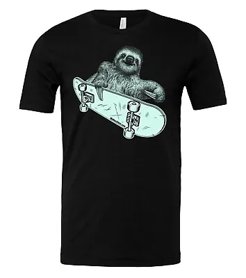 Sloth Riding A Skateboard Tshirt Funny Skater Shirt For Men  Animal Print SK8  • $19.99