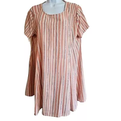 LUSH Women Size Large Pink White Blue Stripped A Line Casual Day Dress Old Money • $20