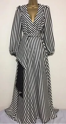 BNWT Stunning Coast Black White Striped Full Wrap Occasion MaxiDress Size 24 /22 • £95