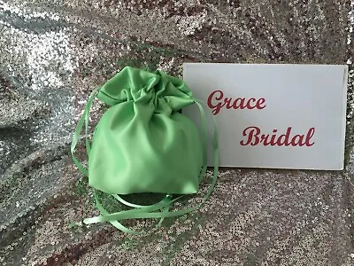 £5.99 • Buy APPLE GREEN SATIN DOLLY BAG BRIDESMAID PROM FLOWER GIRL  **free Swatches**