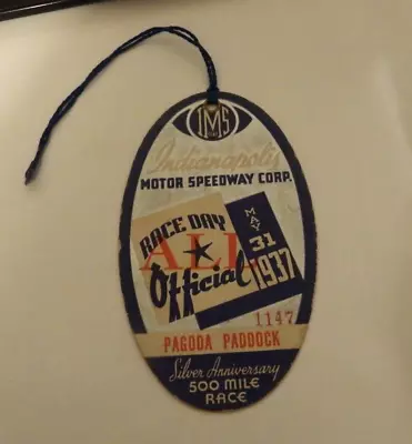 Indianapolis  Indy 500 1937 Race Day Official Pagoda Paddock String Badge • $175