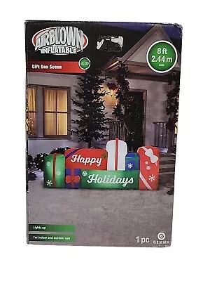 8' Gemmy Happy Holidays Gift Box  Scene Airblown Lights Christmas Inflatable  • $66.99