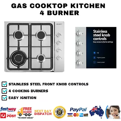 Gas Cooktop 60cm Kitchen Stove 600mm 4 Burner Cook Top NG LPG Stainless Steel • $241.62