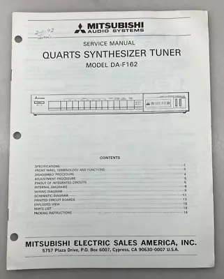 Mitsubishi DA-F162  Synthesizer Tuner Original Service Manual  Free Shipping • $18