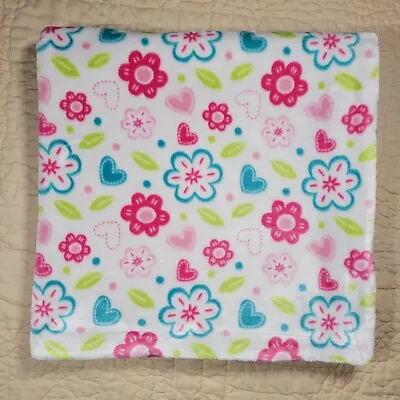 Little Miracles Pink Aqua Flower Blanket Blue Green Heart Floral Leaves Costco • $39.99