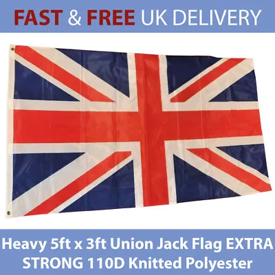 Heavy 5ft X 3ft Union Jack Flag EXTRA STRONG 110D Knitted Polyester • £14.99