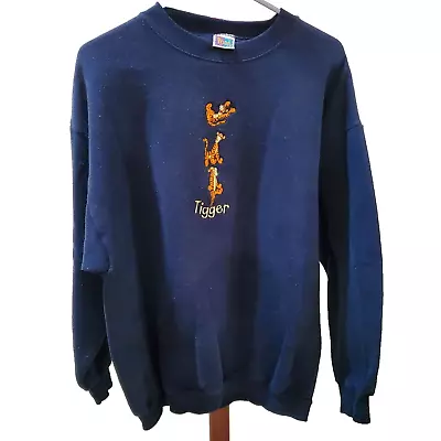 Vintage Disney Winnie The Pooh Tigger Navy Crew Neck Sweatshirt Adult XL USA • $24