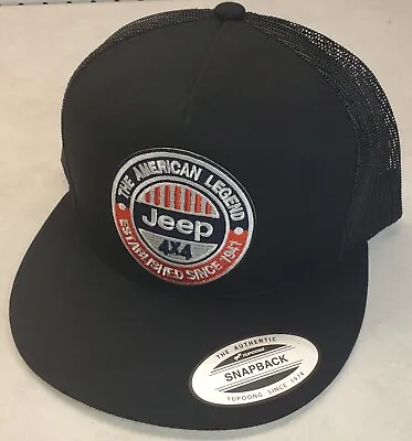 JEEP 4X4 Patch On YP Classic 6006/5 Panel Trucker Hat Snapback Black/Black • $21.72