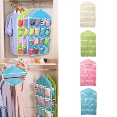 £3.39 • Buy 16 Pockets Door Hanging Storage Bag Wardrobe Socks Panties Toy Organizer Tidy