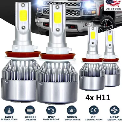 4PCS H11 LED Headlight High Low Beam Bulbs Fog Light 1800W 220000LM 6000K White • $13.99