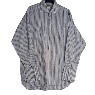 £20 • Buy Aquascutum Mens Dress Shirt Striped XXL Blue Pink White French Cuff