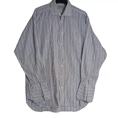 £20 • Buy Aquascutum Mens Dress Shirt Striped XXL Blue Pink White French Cuff