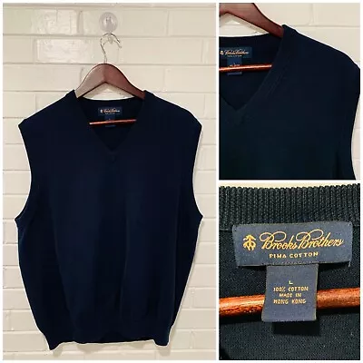 Brooks Brothers V Neck Pima Cotton Navy Blue Sweater Vest Men Large  • $17.99