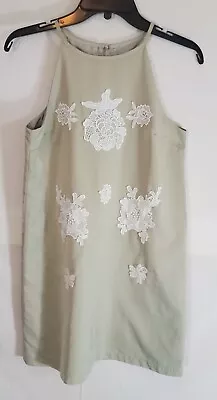 Victoria Beckham XL Target Floral Lace Appliqué Halter Sage Taupe Girl's Dress  • $14.98