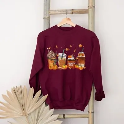 $23.50 • Buy Fall Coffee Sweatshirt Thanksgiving Shirt Halloween Shirt Pumpkin Spice Shirt