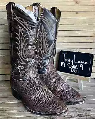Mens Tony Lama Brown Exotic Leather Vintage Western Cowboy Boots Size 9 D GUC • $59.99