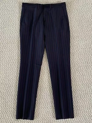 NWT J.Lindeberg Grant Beetle Navy Burgundy Stripe Wool Slim Fit Dress Pants $295 • $17.99
