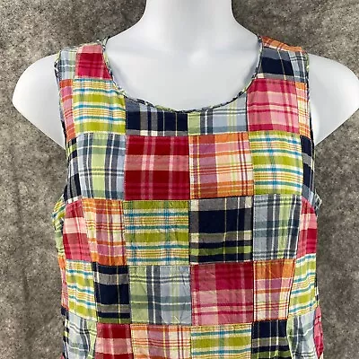 LL Bean Dress Womens XL? Lux Madras Plaid Patchwork Lined Side Zip Resort Cruise • $34.95