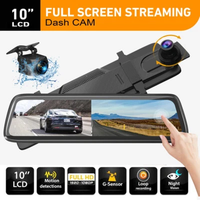$63.99 • Buy FHD 1080P Dash Camera 10  Rear View Camera Car DVR Cam Reversing Mirror Recorder