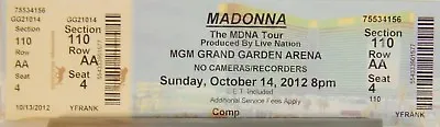 Madonna Mdna Tour Orig Concert Used Ticket Mgm Grand Las Vegas Oct 14 2012 • $16.97