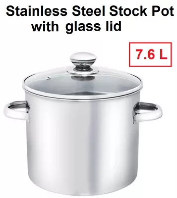 Stainless Steel Cooking Pot With Glass Lid Stockpot Large Kitchen Boiling Pot • $49