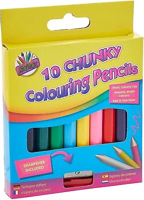 10 X Chunky Colouring Pencil HALF SIZE PENCILS WITH FREE SHARPENER NEW GIFT • £2.99