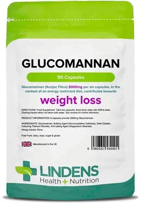**Lindens Glucomannan Konjac Fibre 3000mg (90) Weight Loss • £8.99