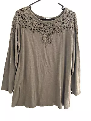 J Jill Top Green M Open Lace Work Long Sleeves Lace Collar • £21.41