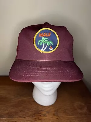 Vintage Maui Hawaii Snapback Hat Mesh Trucker Hat Maroon With Patch Palm Trees • $12