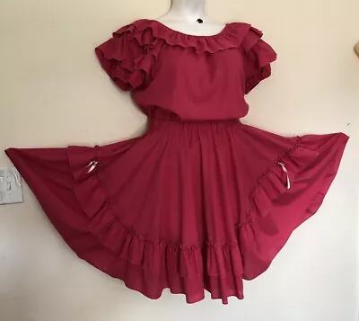 Vtg Jehi Bee Square Dancing Outfit Full Circle Skirt Top Size Small Bright Pink • $10.92