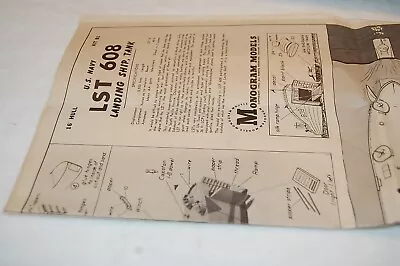 Vintage 1945 Monogram Balsa Wood Model Kit B1 Lst 608 Landing Ship Instructions • $24.99