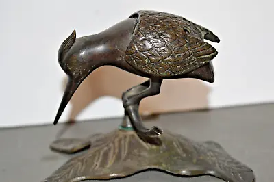 Antique 19th Century Japanese Bronze Censer Bird Perched On Lilly Pad c1880 • £595