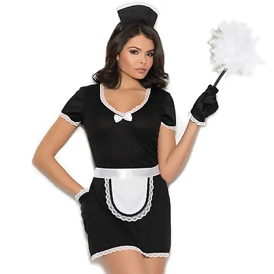 Flirty Maid Costume Uniform Short Sleeve Dress Lace Trim Apron Gloves Hat 99088 • $35.69