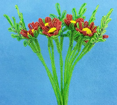 Vintage French Glass Beaded Red Daisy Flower Bouquet • $32.99