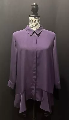 Simply Vera Vera Wang - Purple 3/4 Sleeve Button Up Sharkbite Blouse - Sz Large • $16