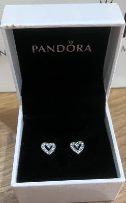 Pandora Sparkling Freehand Heart Stud Earrings With Box • £18