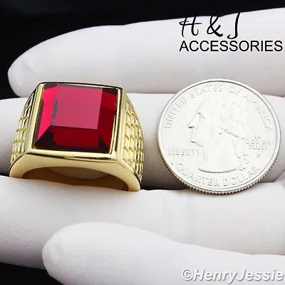 MEN's Stainless Steel Silver/Gold Plated Simulated Ruby Ring Size 8-13*AR81 • $17.99