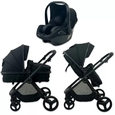 Red Kite Push Me Pulsar 3 In 1 Pram Car Seat Travel System All Black From Birth • £320