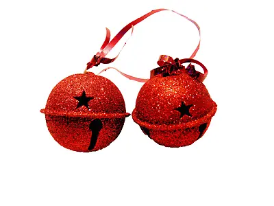 2 Vintage Red Metal Star Jingle Bell Ornaments #B • $6.50