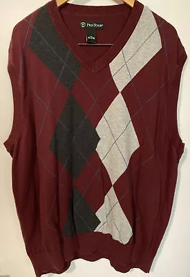 Pro Tour Vest Mens XXLddg V Neck  Sweater Vest Burgundy/Gray Argyle Print • $14.99