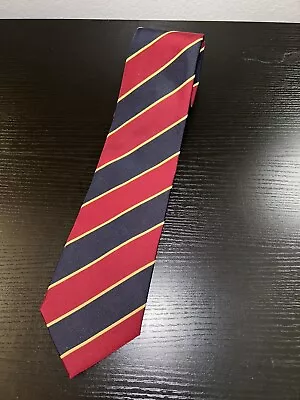MENS Vintage Atkinsons Irish Poplin Silk Wool Black Red Regiment Stripe Tie • $24