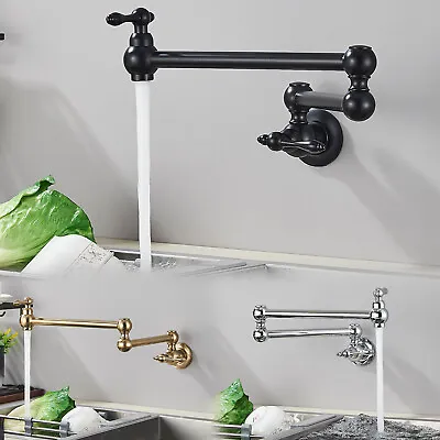 Stainless Steel Pot Filler Wall Mount Kitchen Faucet Double Joint Swing Arm Taps • $43