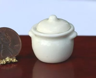 Dollhouse Miniature Creme White Porcelain Pot With Lid • $2.99