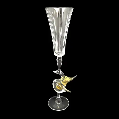 Murano Art Glass Champagne Flute Swan Stem Gold Fleck Venetian Italy 12  • $64.97