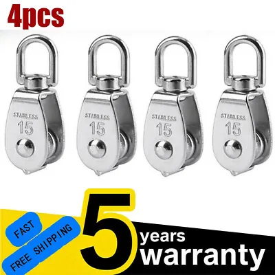 4* Stainless Steel Heavy Duty Single Pulley Block Wheel Swivel Lifting Rope 15MM • £6.99