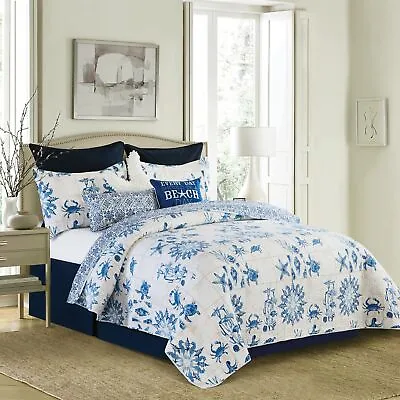 Casablanca Bay Beach Coastal Cotton Quilt Set  - Reversible And Machine • $153.99