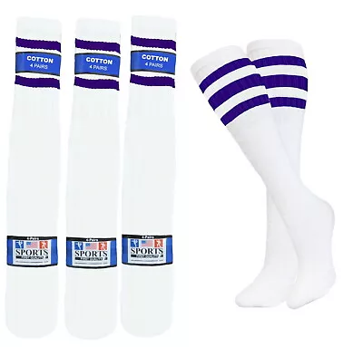 12 Pairs LOT TUBE SOCKS OLD SCHOOL COTTON PURPLE STRIPE 22 INCHES LONG SOCKS  • $20.15