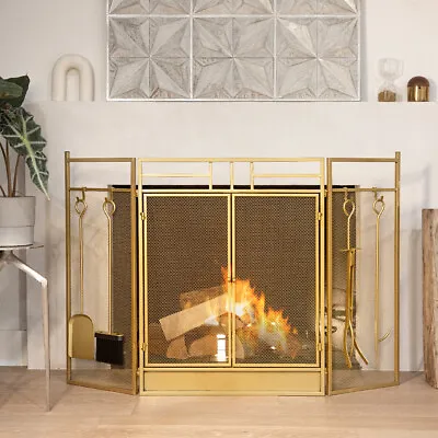 Barton 48  Fireplace Screen 3-Panel Foldable Doors With 4-Pieces Fireplace Tool • $109.95