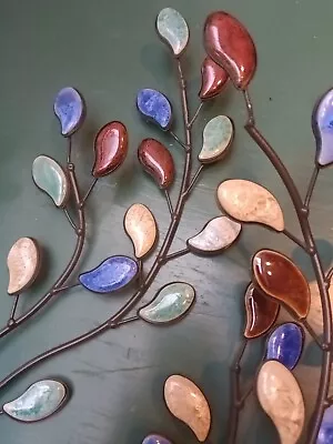 Metal Wall Art Wall Sculpture Tree Branch Multi Color Ceramic Leaf~ Metal Limb.  • $57